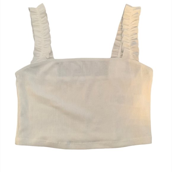 White Ruffled Crop Top Tank - Picture 2 of 2